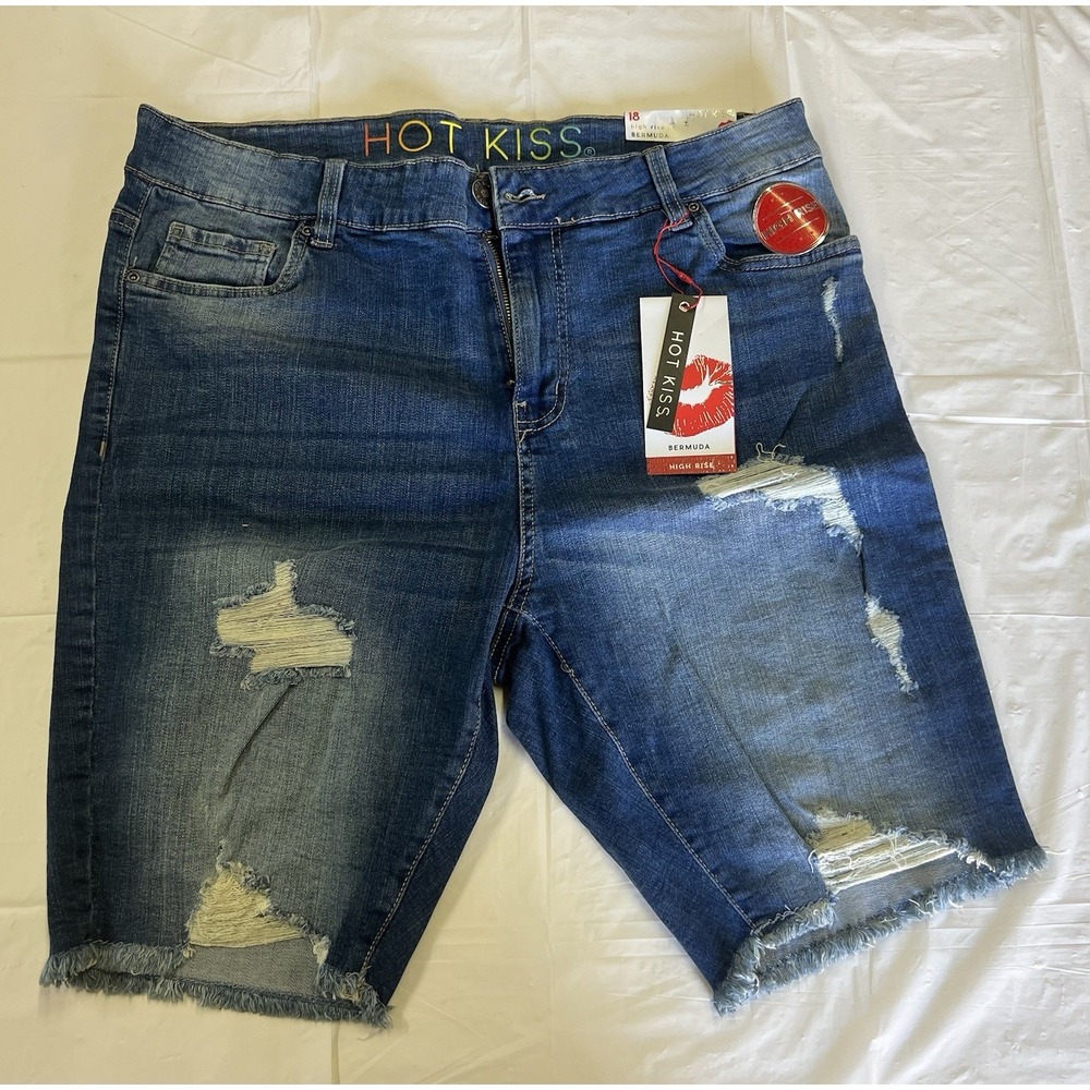 Hot Kiss Blue Bermuda Shorts High Rise Women's Size 18